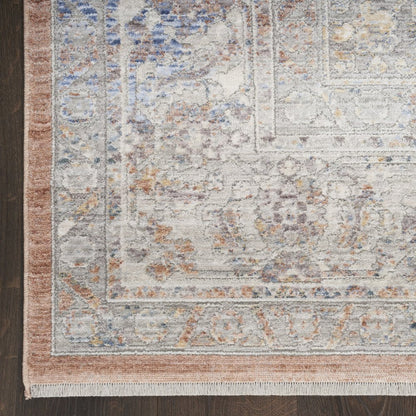 12' Brown and Blue Oriental Power Loom Distressed Runner Rug