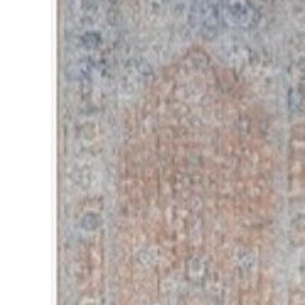12' Brown and Blue Oriental Power Loom Distressed Runner Rug