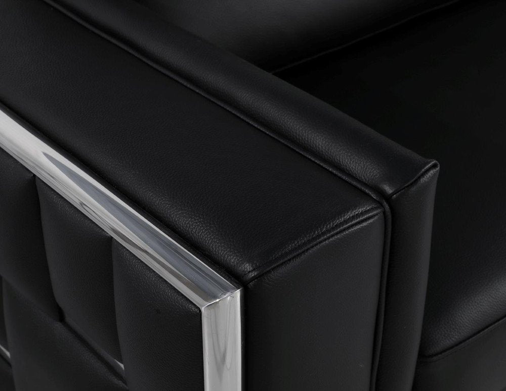 47" Black And Silver Top Grain Leather Club Chair