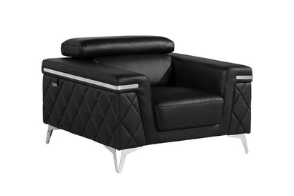 42" Black And Silver Top Grain Leather Club Chair