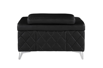 42" Black And Silver Top Grain Leather Club Chair
