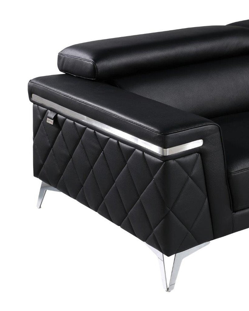 42" Black And Silver Top Grain Leather Club Chair