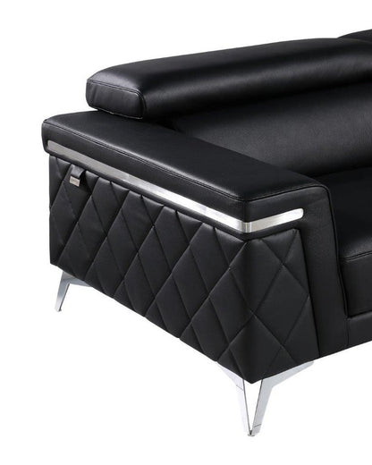 42" Black And Silver Top Grain Leather Club Chair