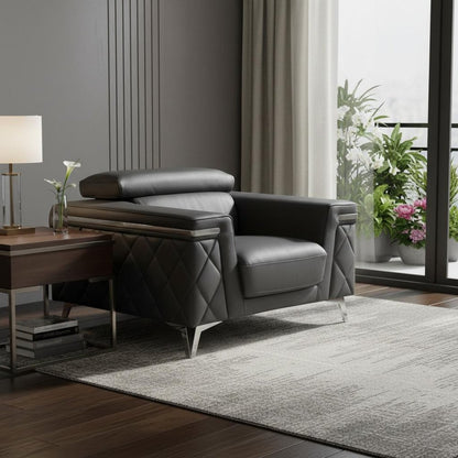 42" Gray And Silver Top Grain Leather Club Chair