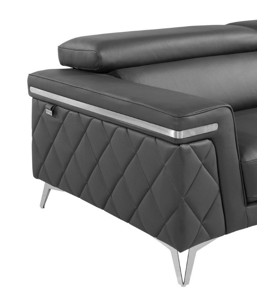 42" Gray And Silver Top Grain Leather Club Chair
