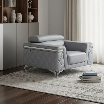 42" Light Gray And Silver Top Grain Leather Club Chair