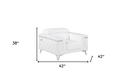 42" White And Silver Top Grain Leather Club Chair