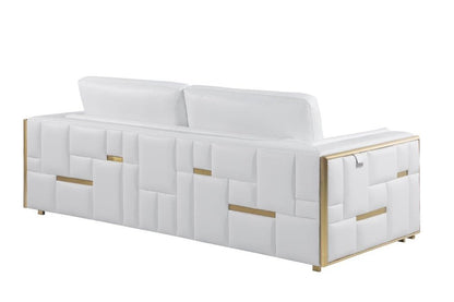 73" White And Silver Metallic Top Grain Leather Loveseat