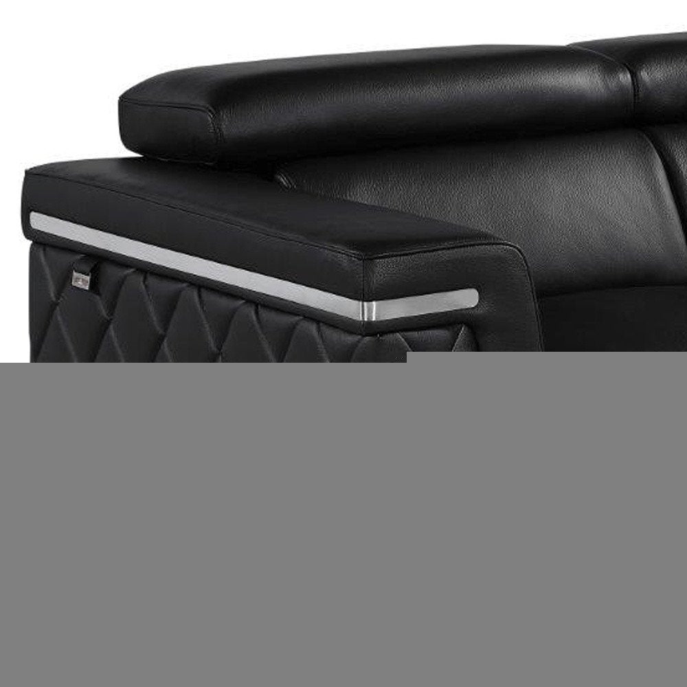 70" Black And Silver Metallic Top Grain Leather Loveseat