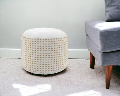 18" White Jute Blend Round Geometric Pouf Ottoman