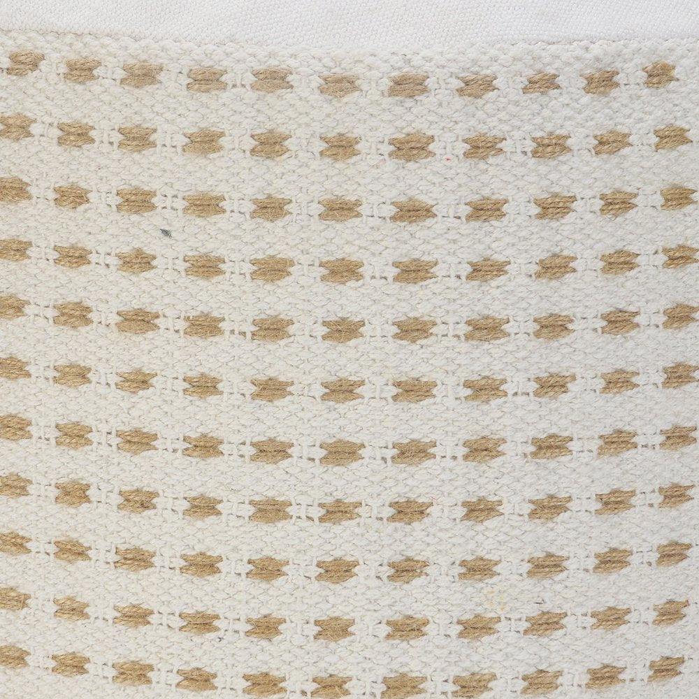 18" White Jute Blend Round Geometric Pouf Ottoman