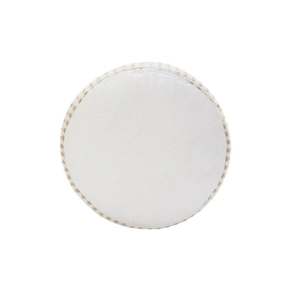 18" White Jute Blend Round Geometric Pouf Ottoman