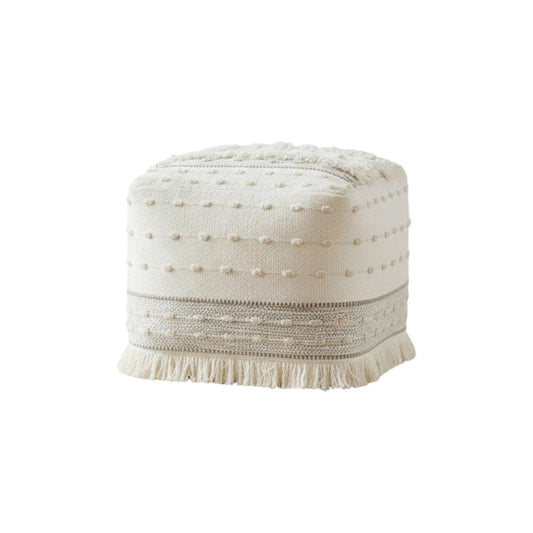 18" Cream Cotton Striped Pouf Ottoman