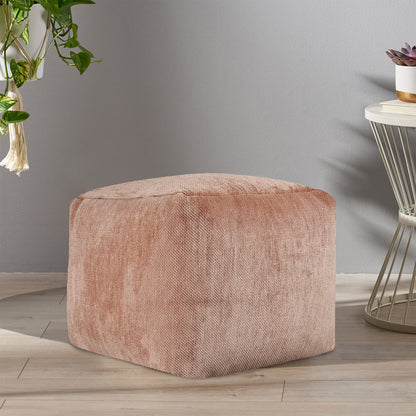 18" Gray Chenille Cube Pouf Ottoman