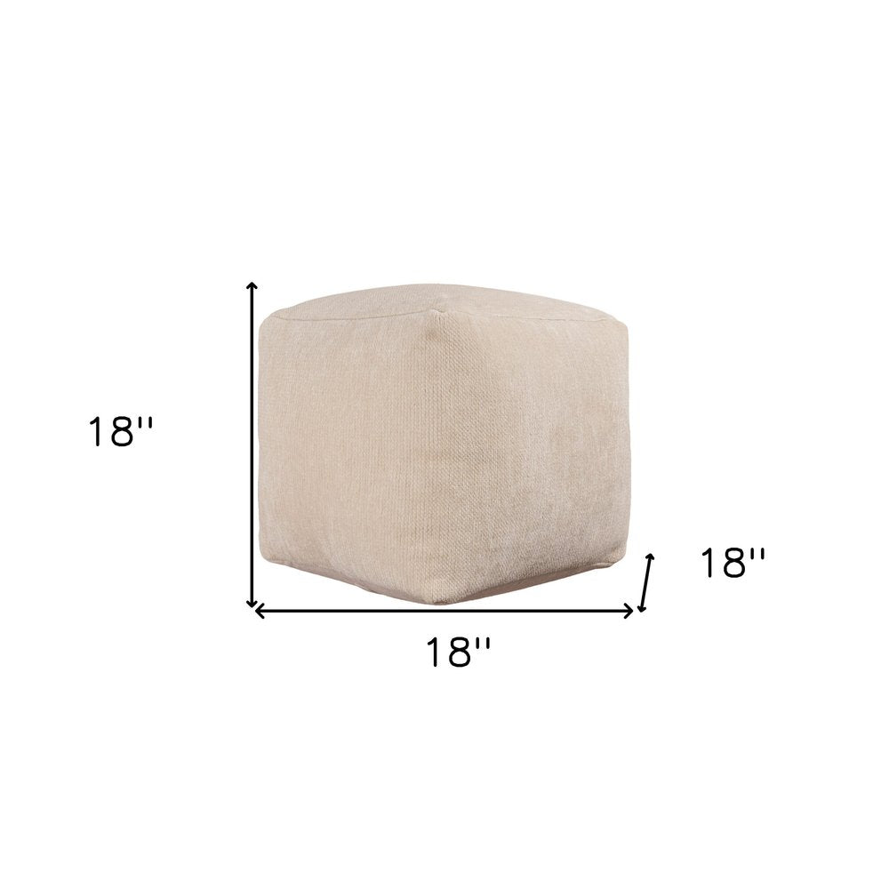18" Beige Chenille Cube Pouf Ottoman