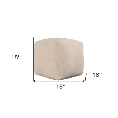 18" Beige Chenille Cube Pouf Ottoman