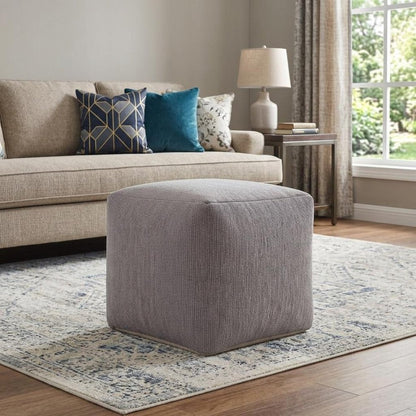 18" Beige Chenille Cube Pouf Ottoman