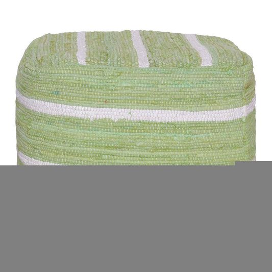 18" Green And White Cotton Cube Striped Pouf Ottoman