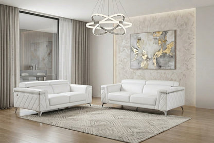 Two Piece Indoor White Italian Leather Five Person Seating Set