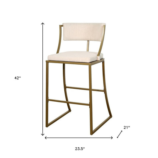 30" Beige And Antiqued Brass Steel Low Back Bar Height Bar Chair