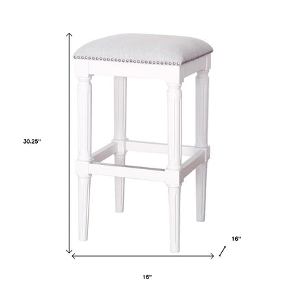 31" Light Gray and White Solid Wood Backless Bar Height Bar Chair