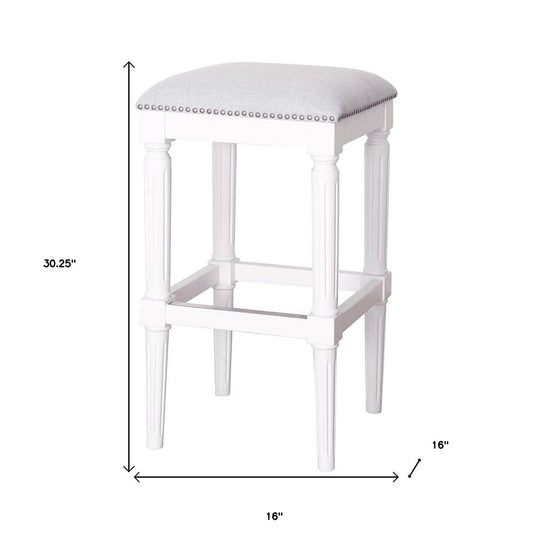 31" Light Gray and White Solid Wood Backless Bar Height Bar Chair