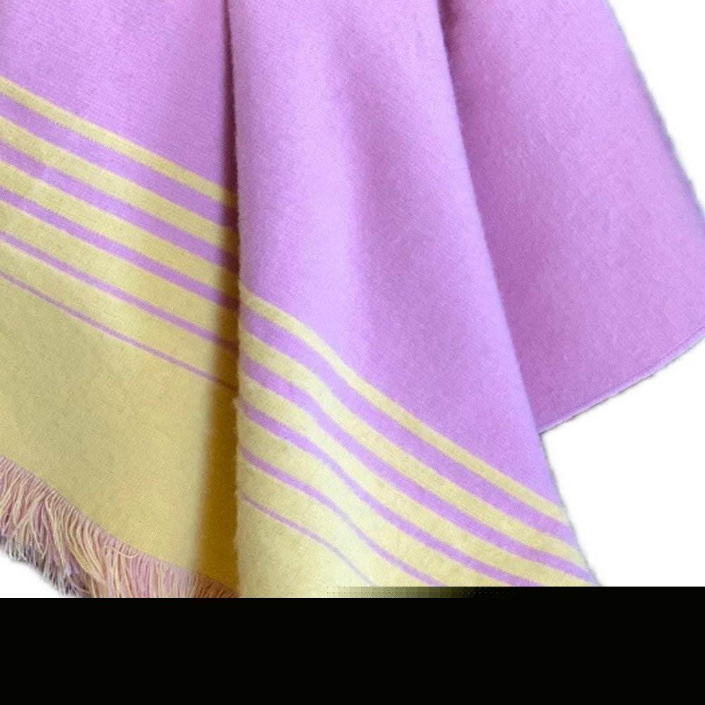 Pink and Yellow Woven Acrylic Striped Throw Blanket With Fringe