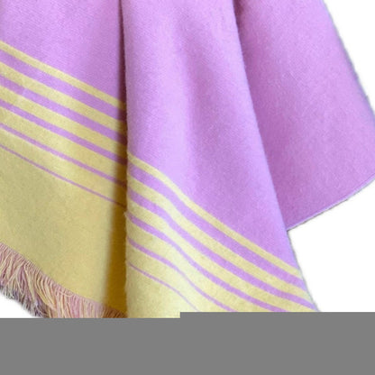 Pink and Yellow Woven Acrylic Striped Throw Blanket With Fringe