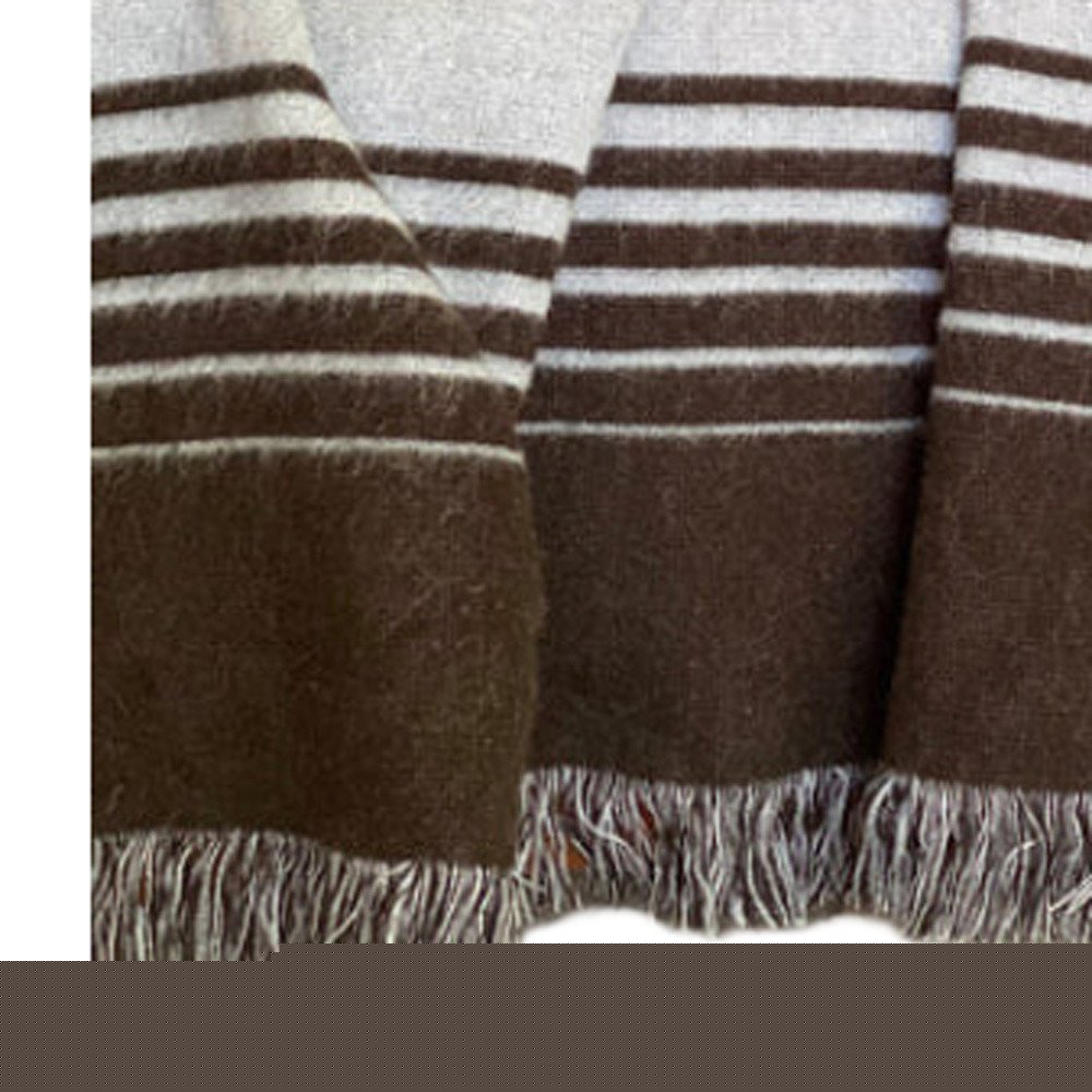 Black and Gray Woven Microfiber Striped Throw Blanket with Fringe