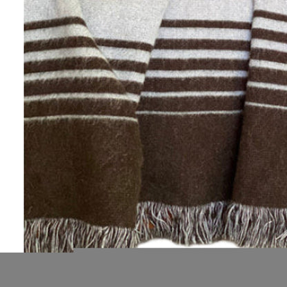 Black and Gray Woven Microfiber Striped Throw Blanket with Fringe