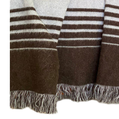 Black and Gray Woven Microfiber Striped Throw Blanket with Fringe