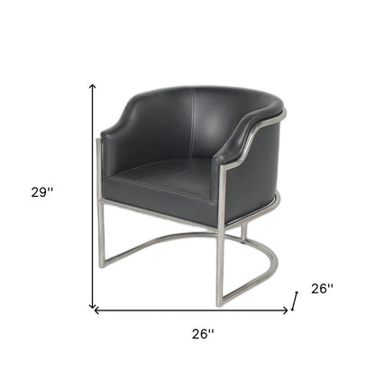 Charcoal and Silver Upholstered Leather Curved Back Dining Arm Chair