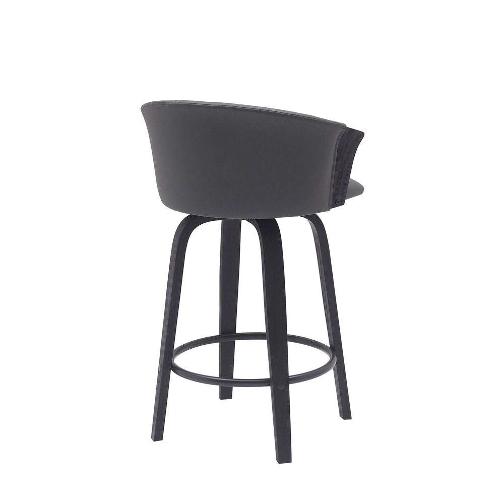 26" Gray and Black Faux Leather Counter Height Swivel Bar Chair