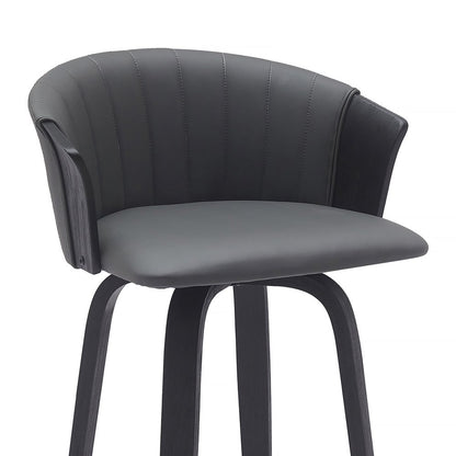 26" Gray and Black Faux Leather Counter Height Swivel Bar Chair