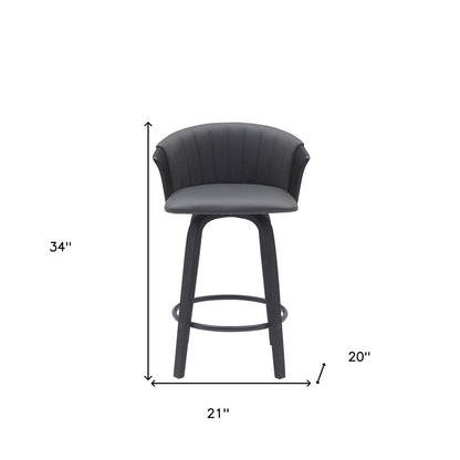 26" Gray and Black Faux Leather Counter Height Swivel Bar Chair