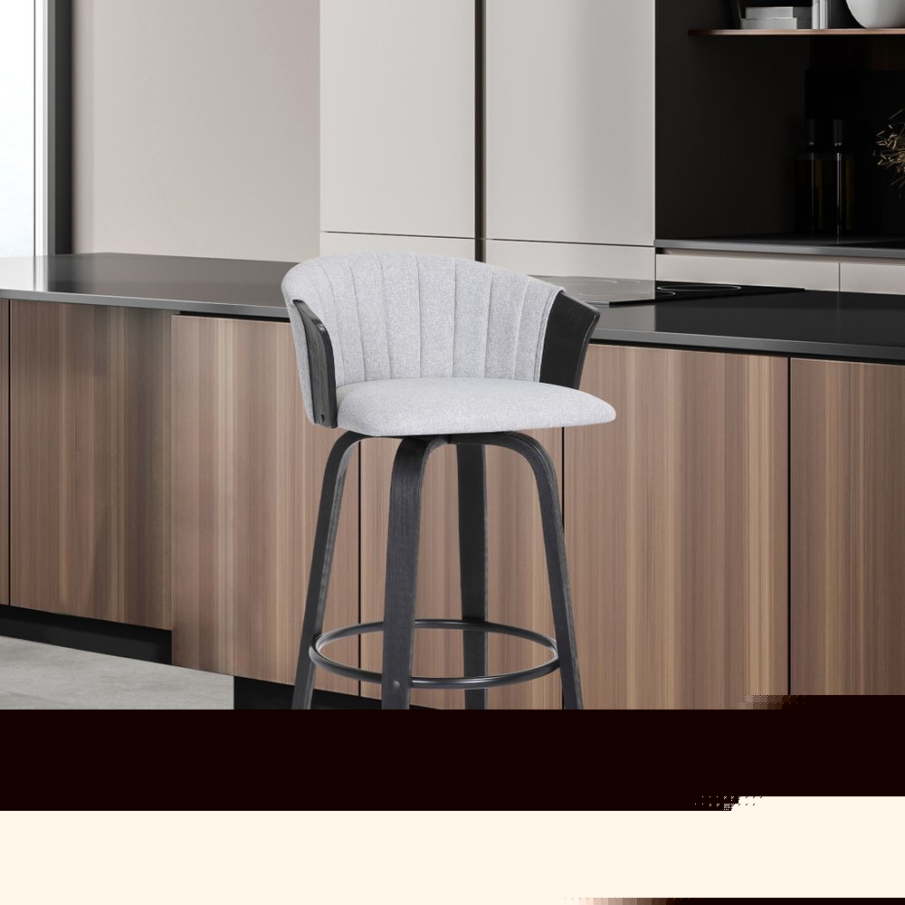26" Light Gray And Black Fabric Swivel Counter Height Bar Chair