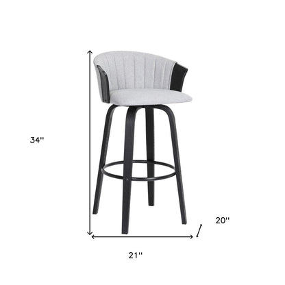 26" Light Gray And Black Fabric Swivel Counter Height Bar Chair