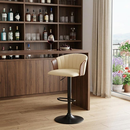 Cream and Black Faux Leather with Metal Swivel Adjustable Height Bar Chair