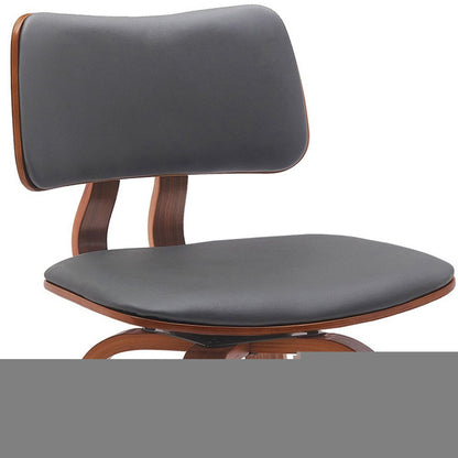 26" Gray And Wood Brown Faux Leather Swivel Low Back Counter Height Bar Chair