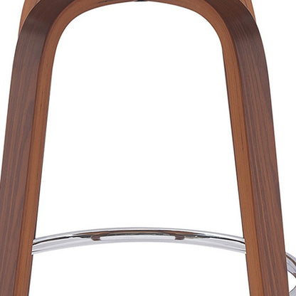 26" Cream And Wood Brown Faux Leather Swivel Low Back Counter Height Bar Chair