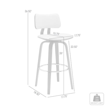 26" Cream And Wood Brown Faux Leather Swivel Low Back Counter Height Bar Chair