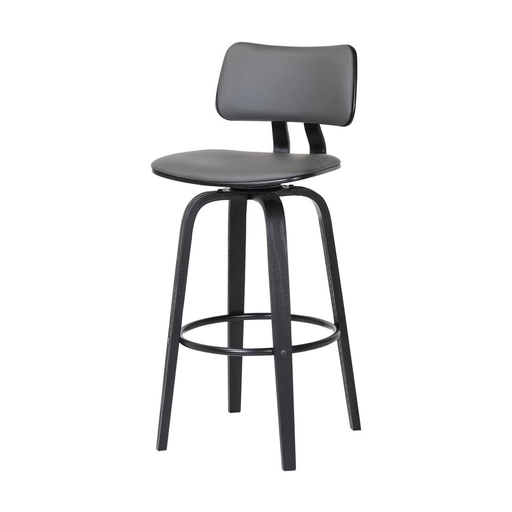 26" Gray And Black Faux Leather Swivel Low Back Counter Height Bar Chair