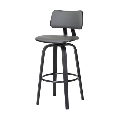 26" Gray And Black Faux Leather Swivel Low Back Counter Height Bar Chair