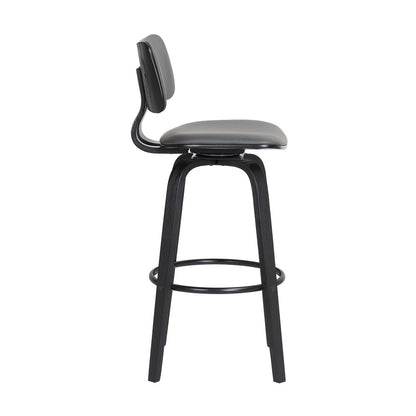 26" Gray And Black Faux Leather Swivel Low Back Counter Height Bar Chair