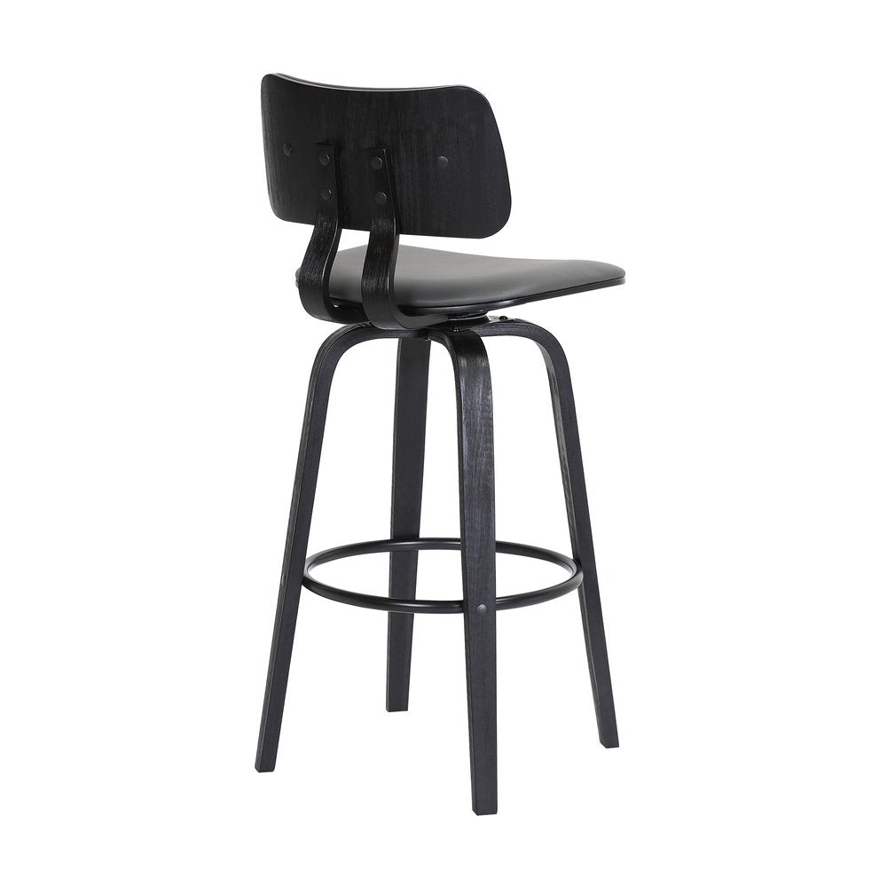 26" Gray And Black Faux Leather Swivel Low Back Counter Height Bar Chair