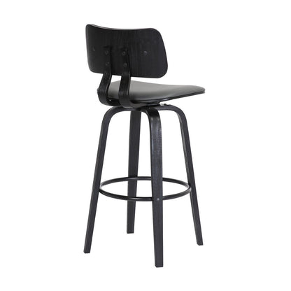 26" Gray And Black Faux Leather Swivel Low Back Counter Height Bar Chair