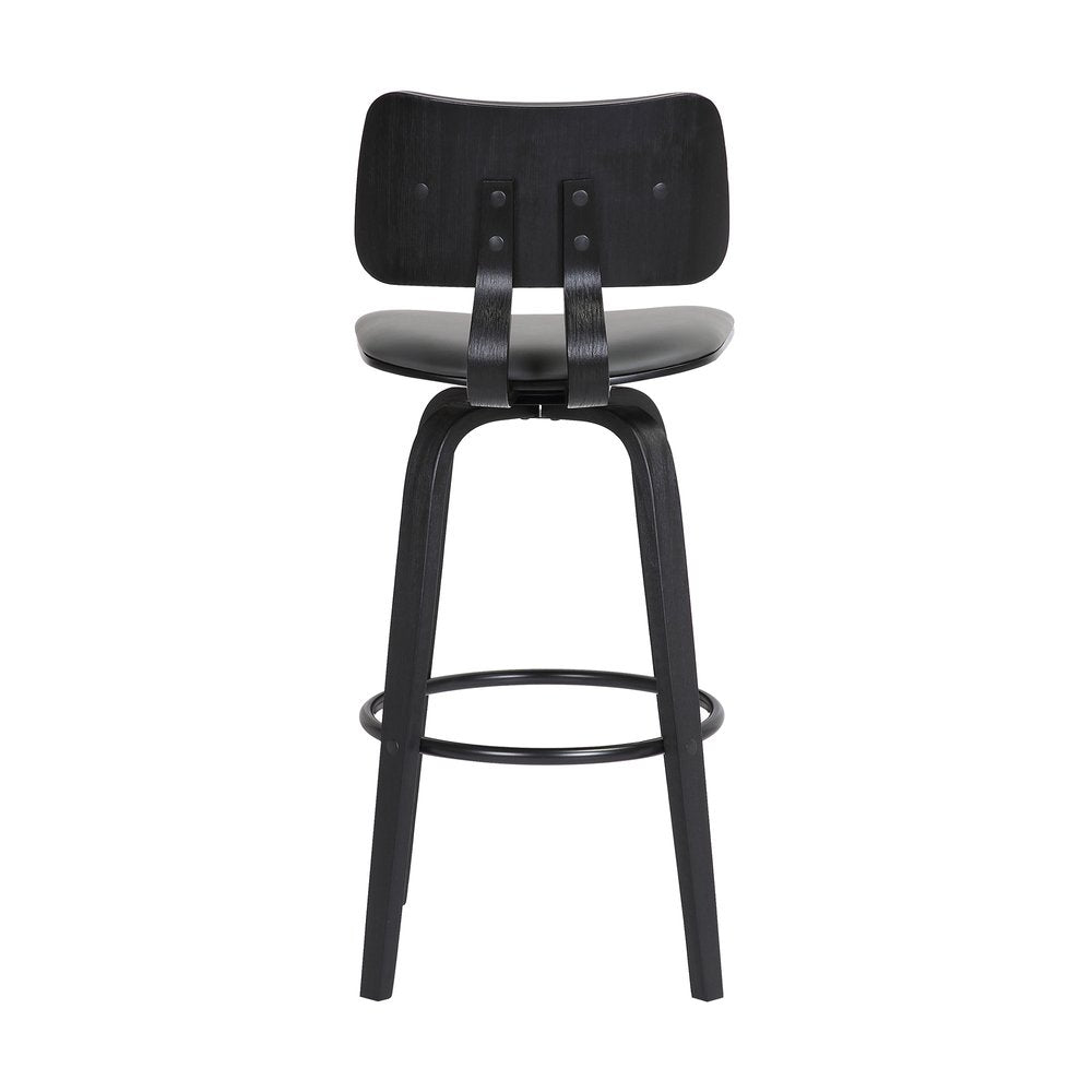 26" Gray And Black Faux Leather Swivel Low Back Counter Height Bar Chair