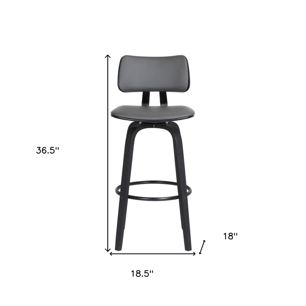 26" Gray And Black Faux Leather Swivel Low Back Counter Height Bar Chair
