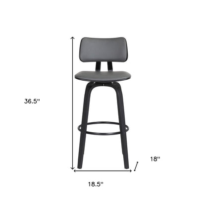 26" Gray And Black Faux Leather Swivel Low Back Counter Height Bar Chair