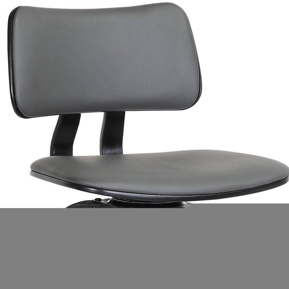30" Gray And Black Faux Leather Swivel Low Back Bar Height Bar Chair